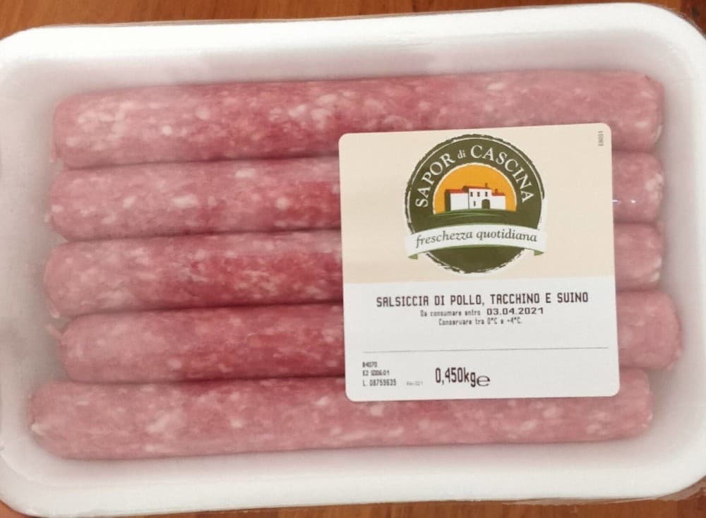 Salsiccia di tacchino pollo e suino Sapor di Cascina 450 g in offerta da Penny