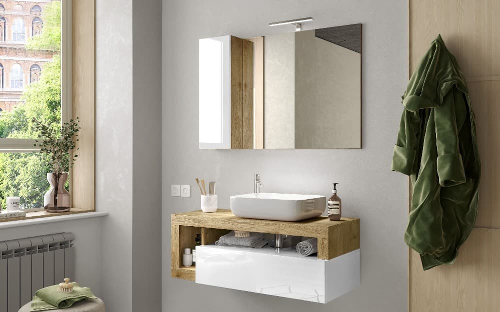 Componibile bagno sospeso + LED, cm 110x49x195h – Mondo Convenienza