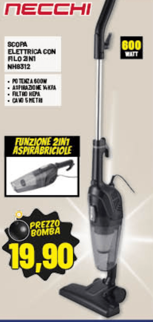 Scopa elettrica con filo 2in1 Necchi - Offerta nel negozio Risparmio Casa