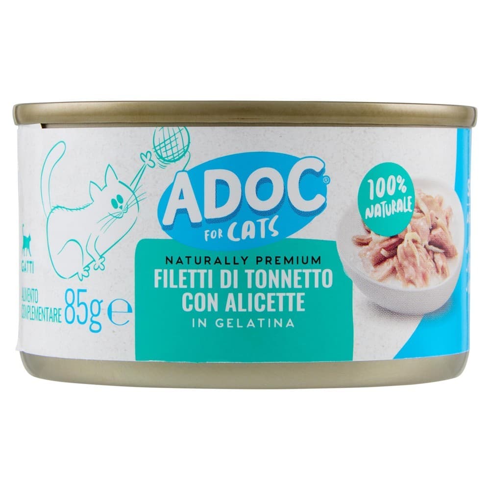 Alimento per gatti tonnetto alicette Adoc, 85 g – Carrefour