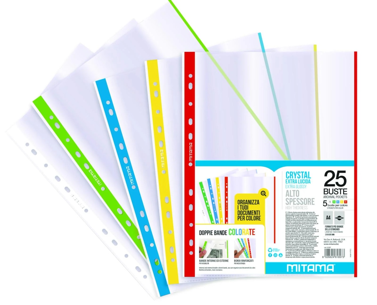 Buste forate Mitama Crystal extra lucida alto spessore 25 buste, formato 23x30,5 in offerta da Il Gigante