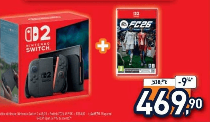 Console Nintendo Switch 2 + FC26 in offerta da Unieuro