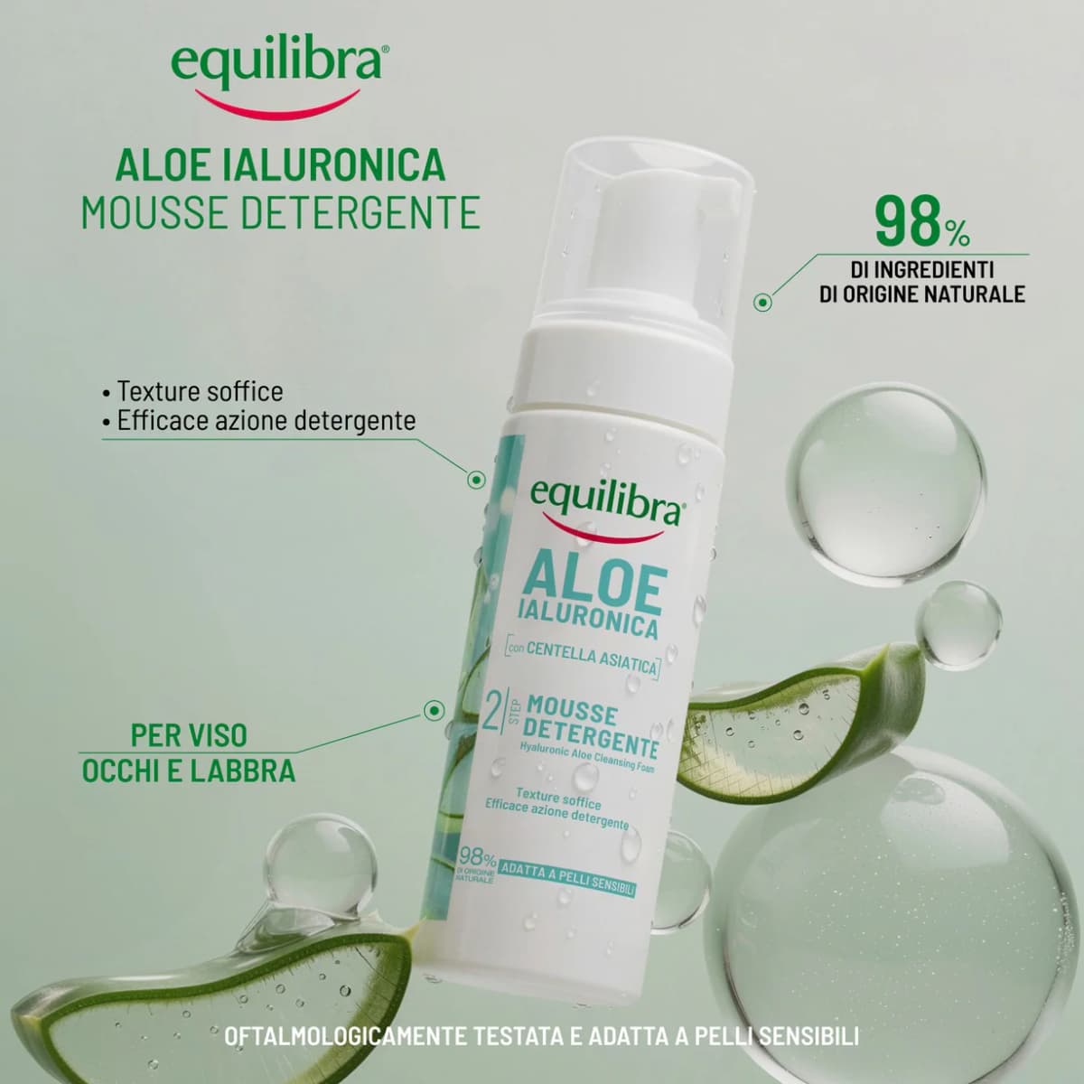 Mousse detergente aloe ialuronica Equilibra 150 ml in offerta da Bennet
