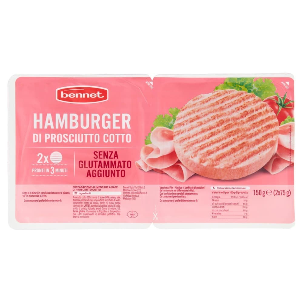 Hamburger di Prosciutto Cotto Bennet, 150 g – Bennet