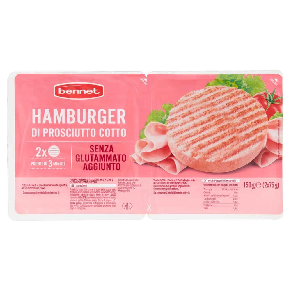 Hamburger di Prosciutto Cotto Bennet 150 g in offerta da Bennet