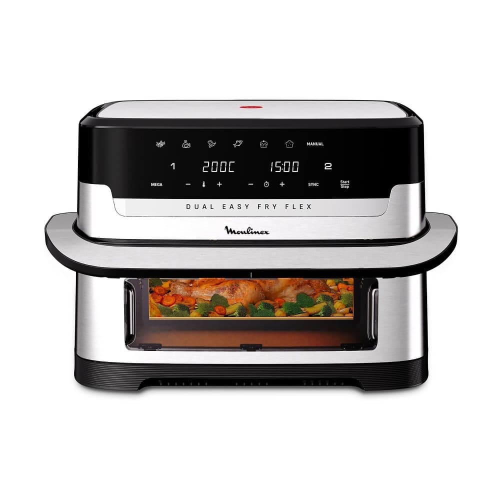 Moulinex friggitrice ad aria con doppio cestello EZ922DF0, 9 L, 2 cestelli, 2700 W, 7 programmi – Comet