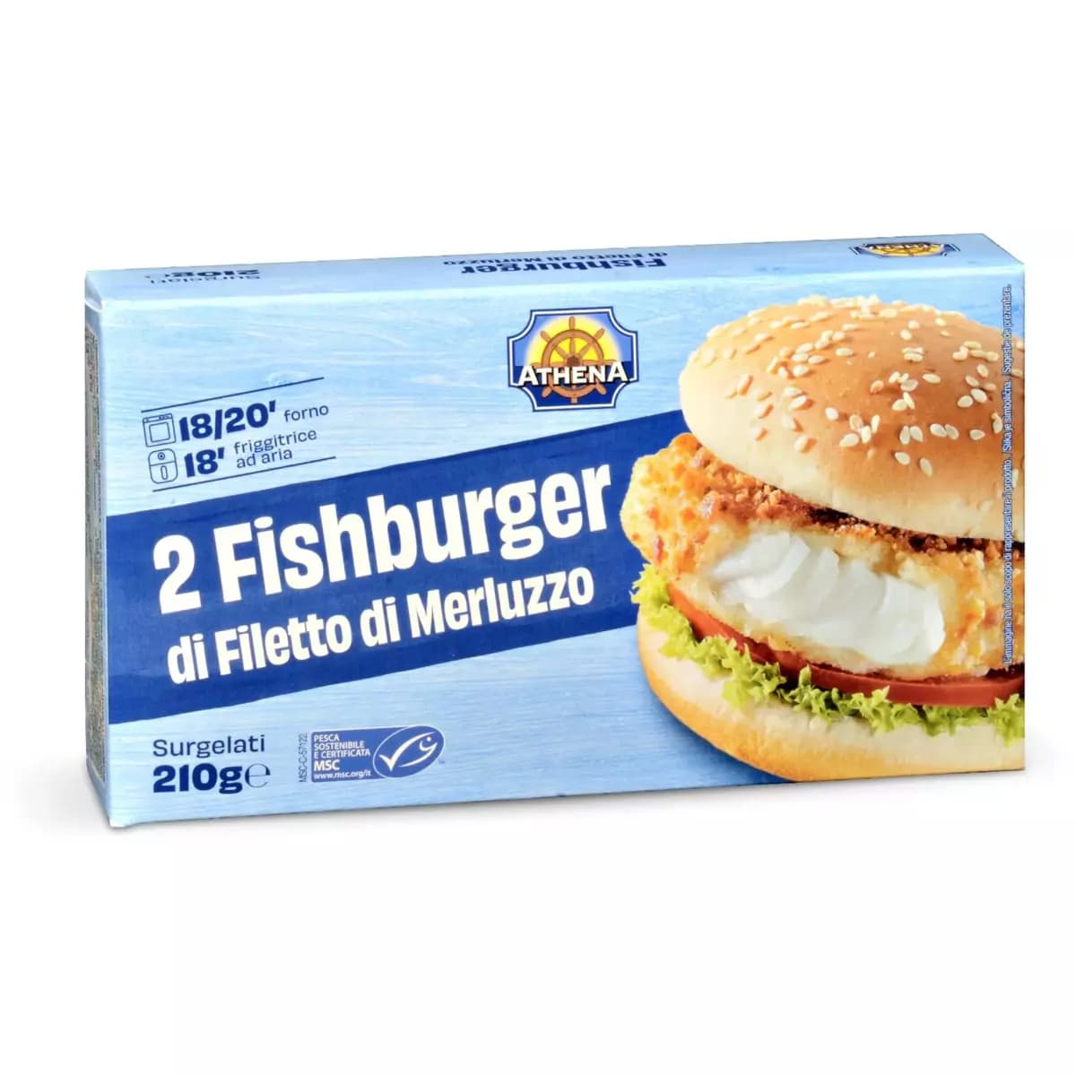 Athena Fishburger di filetto di merluzzo, 2 pezzi, 210 g – Eurospin