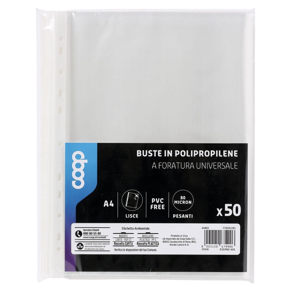 Coop buste in polipropilene perforate A4 50 pezzi in offerta da Coop