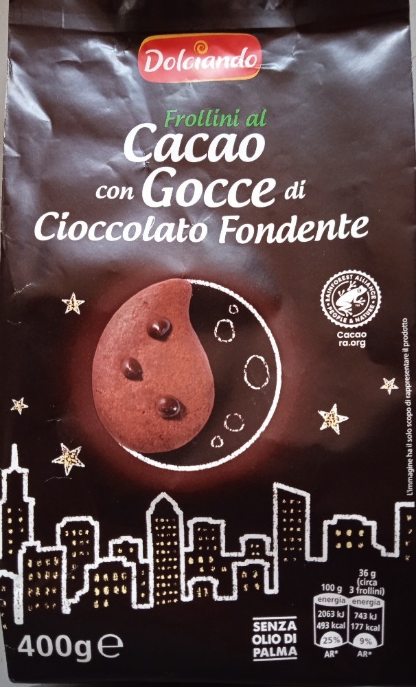 Frollini al cacao con gocce di cioccolato fondente 400 g Dolciando in offerta da Eurospin