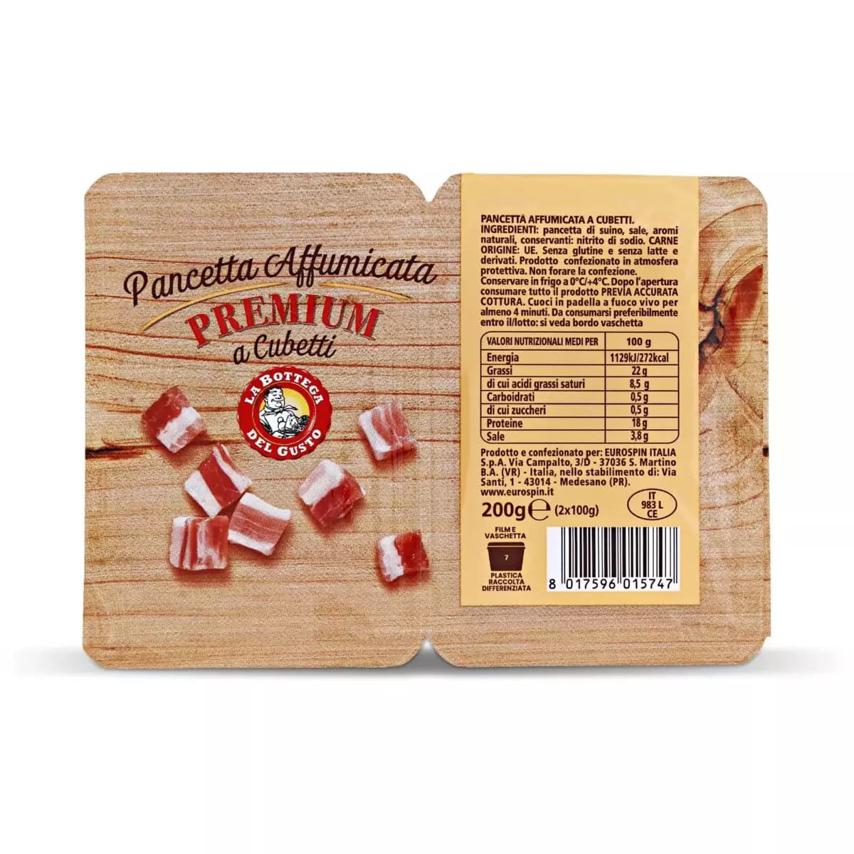 Grandi del risparmio pancetta Premium a cubetti affumicata, 4 x 100 g – Eurospin
