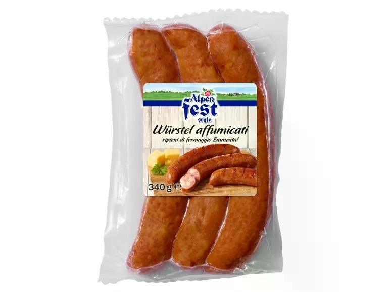 Alpenfest Würstel affumicati ripieni di formaggio Emmental 340 g in offerta da Lidl