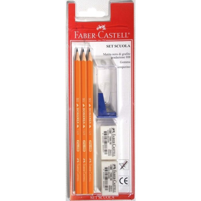 Faber-Castell set scuola 3 matite + 1 gomma + 1 temperino in offerta da Bennet