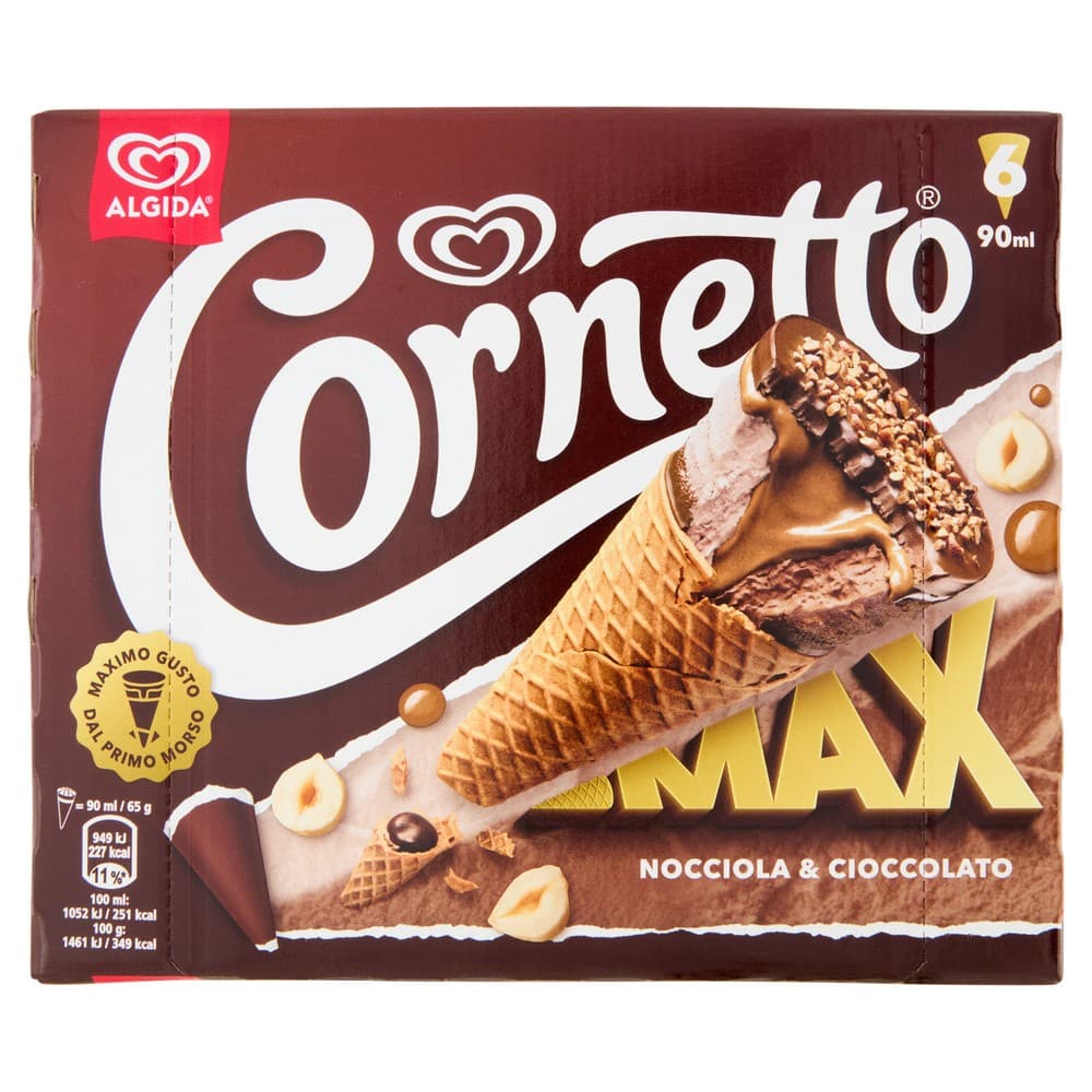 Cornetto Max Nocciola, 6 pezzi, 360 g – Carrefour