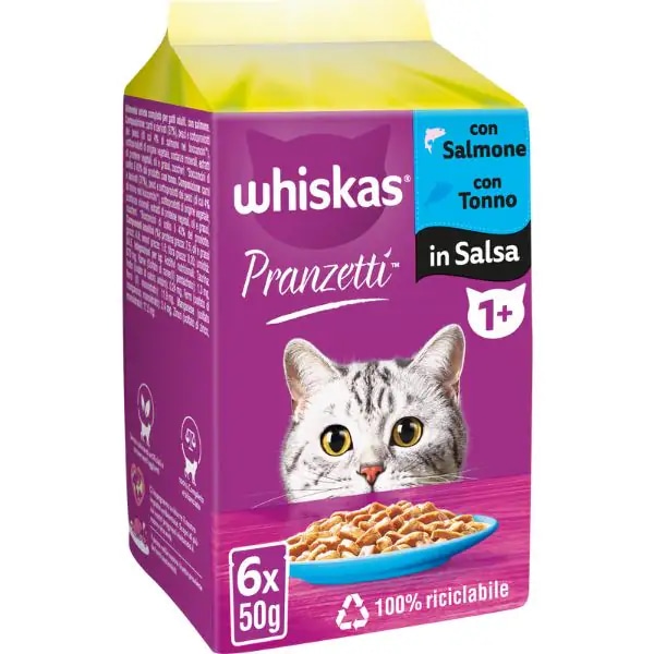 Whiskas alimento umido per gatti gusti assortiti Pranzetti 50 g x6 in offerta da Iper La grande i