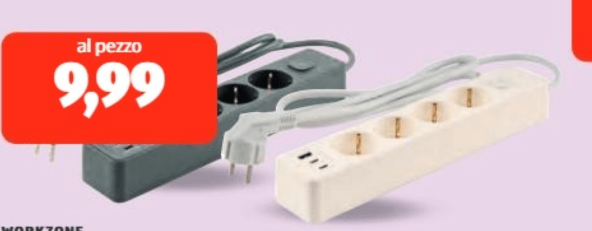 Presa multipla da 4 con USB Workzone - Offerta nel negozio ALDI