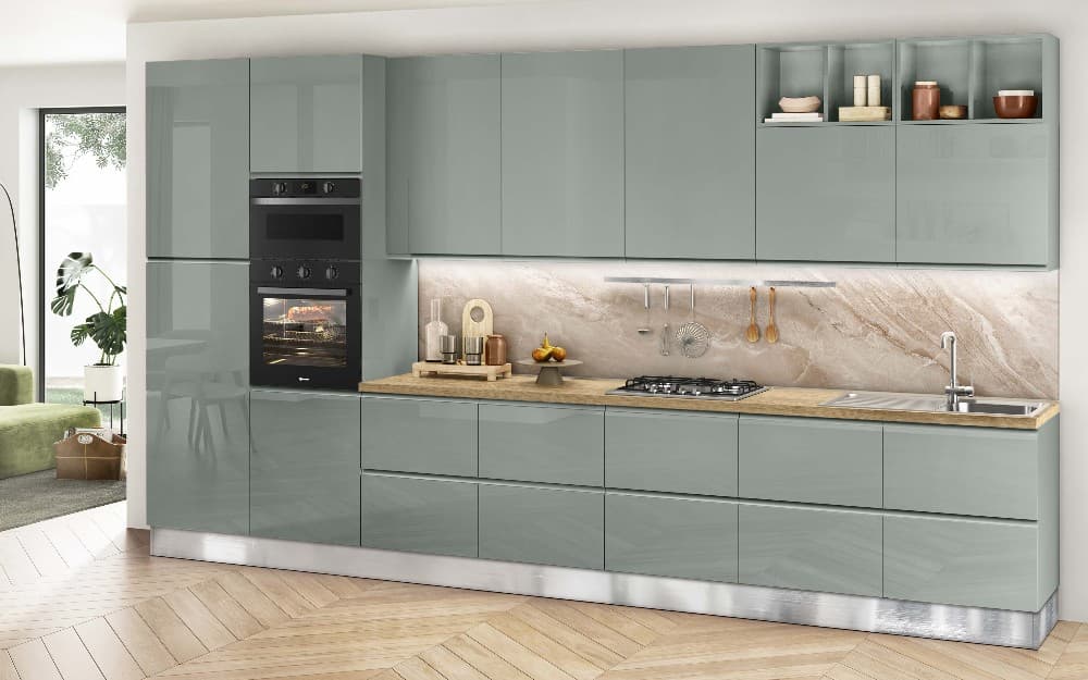 Cucina Verde Acquamarina Laccato Lucido – Mondo Convenienza