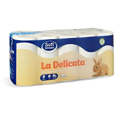 Carta igienica La Delicata 20 rotoli, 2 veli, 170 strappi Soft Dream in offerta da Eurospin