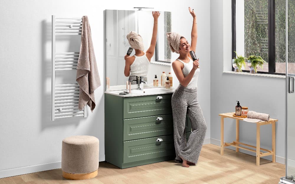 Greta componibile bagno Verde Salvia Opaco con LED, cm 101x47x195h – Mondo Convenienza