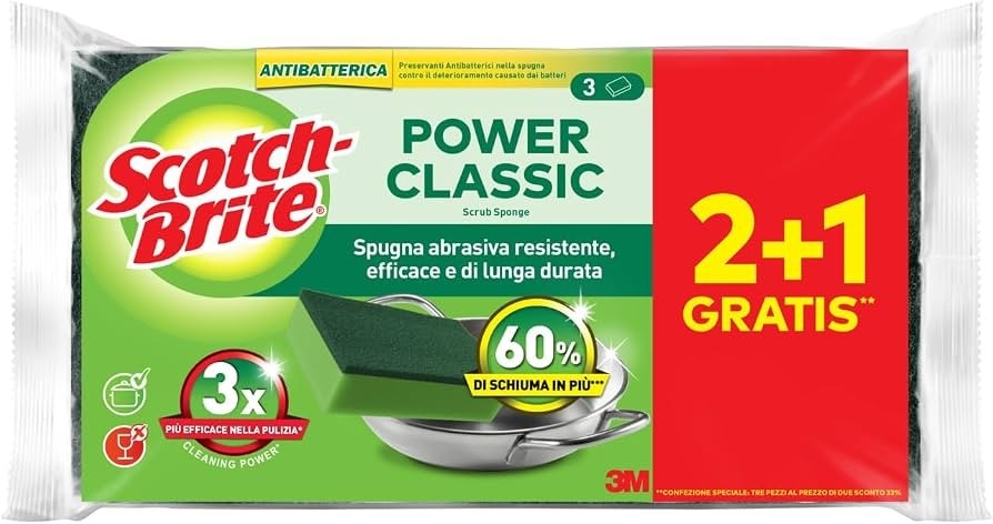 Scotch-Brite power classic spugna abrasiva 3 pz in offerta da Tigota