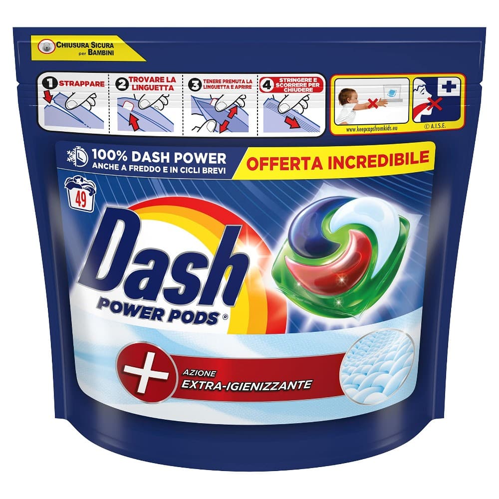 Dash Power detersivo pre-dosato per lavatrice, 43 o 49 caps – Iper La grande i