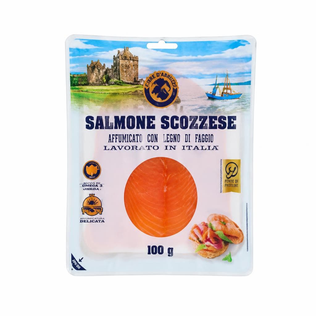 Salmone scozzese affumicato con legno di faggio, 100 g – Dpiù