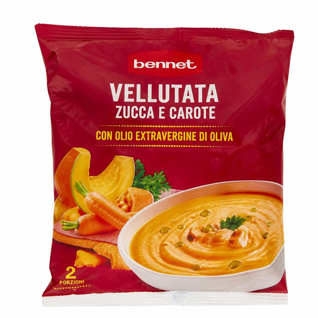 Vellutata zucca e carote con olio extravergine di oliva Bennet, 600 g – Bennet