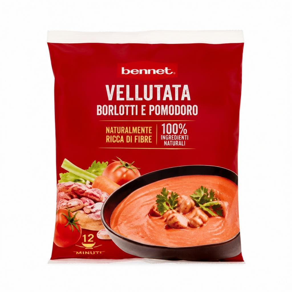 Vellutata di borlotti e pomodoro Bennet, 600 g – Bennet