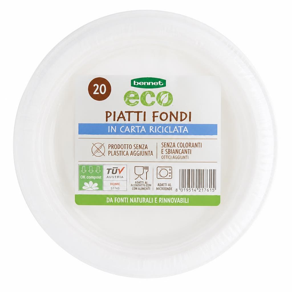 Piatti fondi o piatti dessert in carta Bennet Eco, conf. da 20 – Bennet
