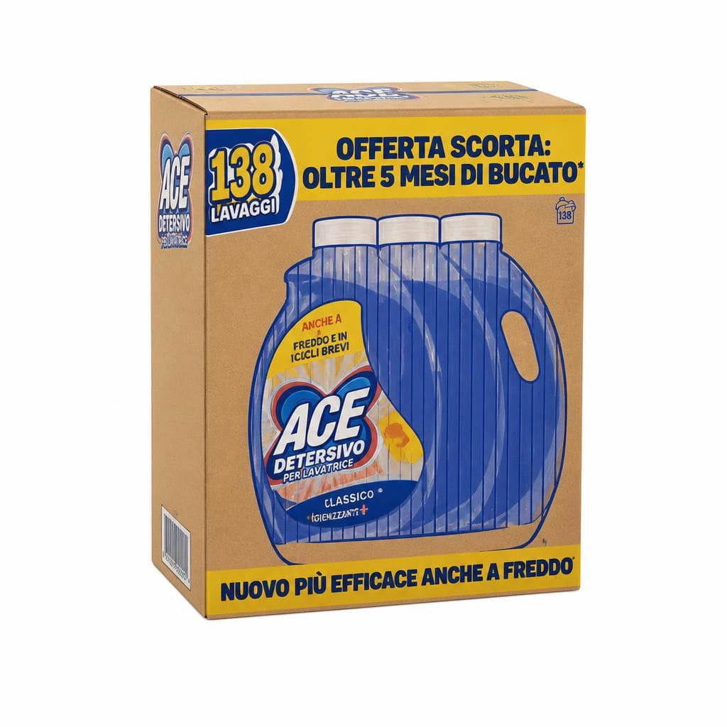 Ace detersivo liquido per lavatrice, 72 o 114 lavaggi – Iper La grande i