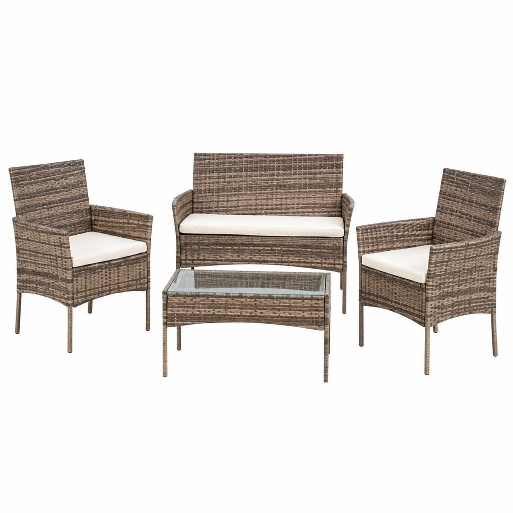 Tavolo con top in vetro 2 poltrone e divanetto - Offerta nel negozio Happy Casa