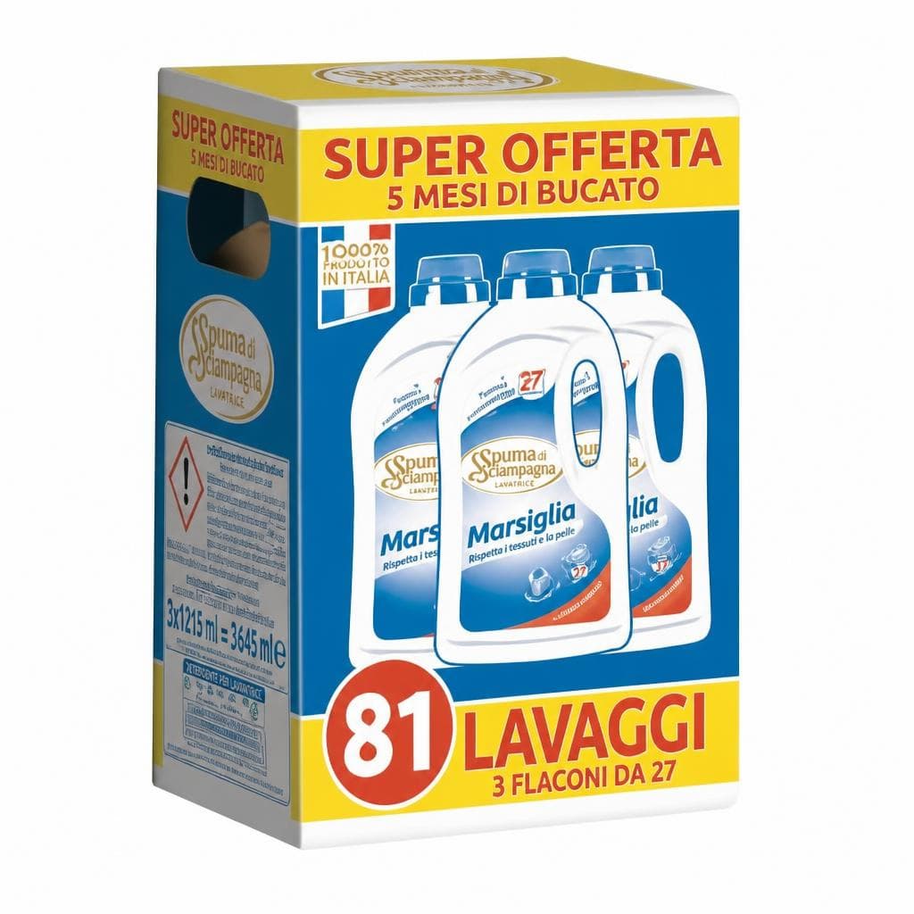 Detersivo Liquido Lavatrice Spuma di Sciampagna marsiglia, conf. 3 pezzi 3,645 l – Carrefour