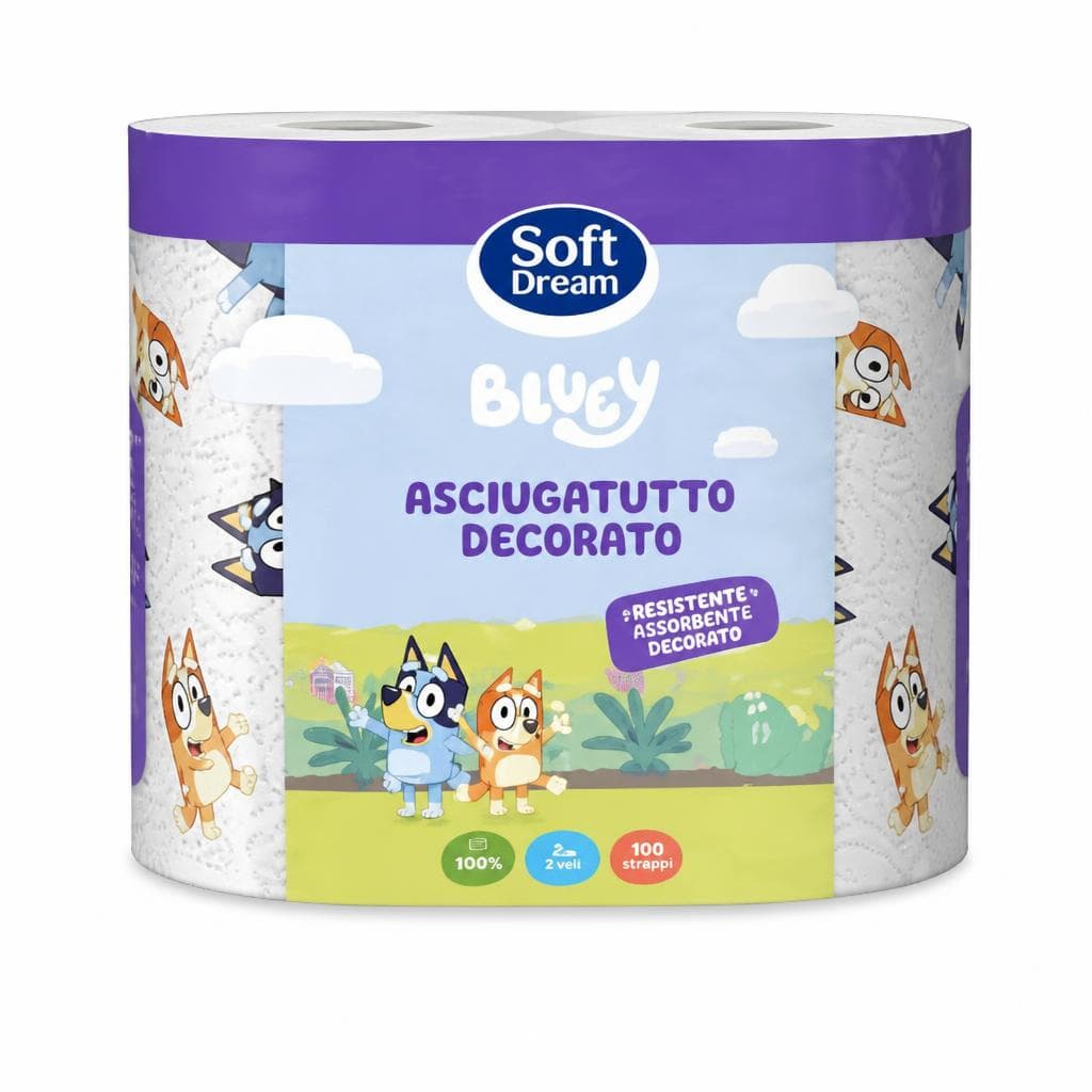 Soft Dream Asciugatutto Bluey, 2 rotoli, 2 veli, 100 strappi – Eurospin