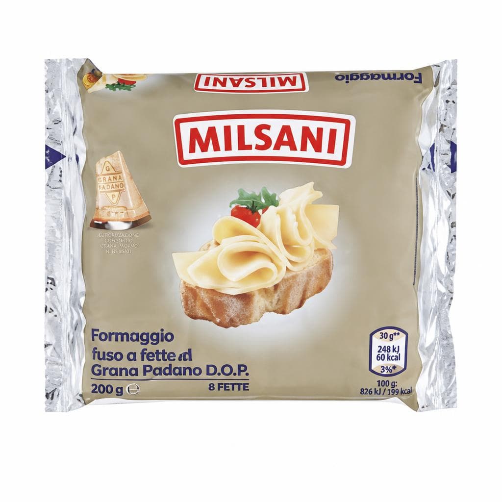 Milsani formaggio fuso a fette con Grana Padano 200 g in offerta da ALDI