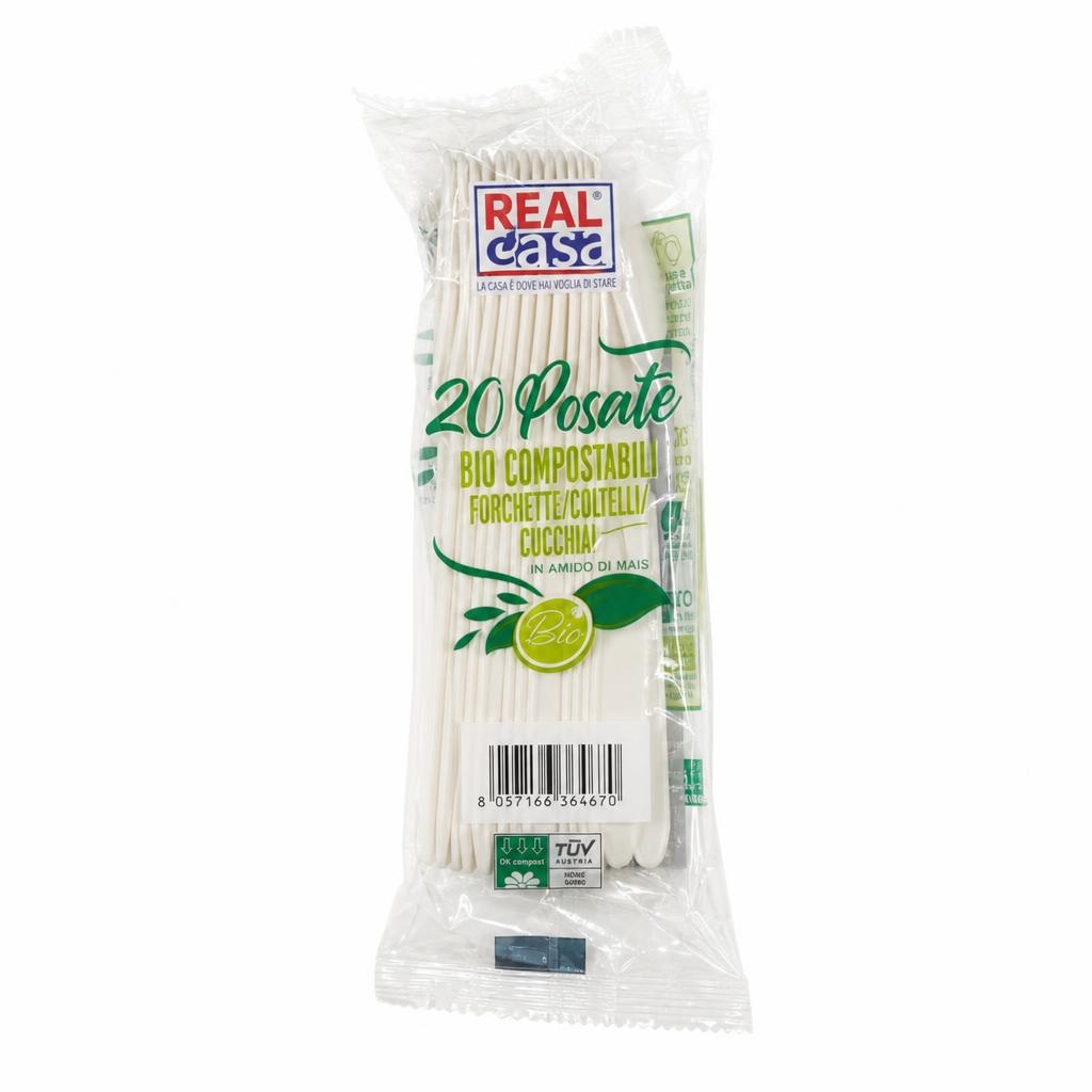 Real Casa Forchette/Coltelli/Cucchiai Bio Compostabili 20 pezzi in offerta da Dpiù