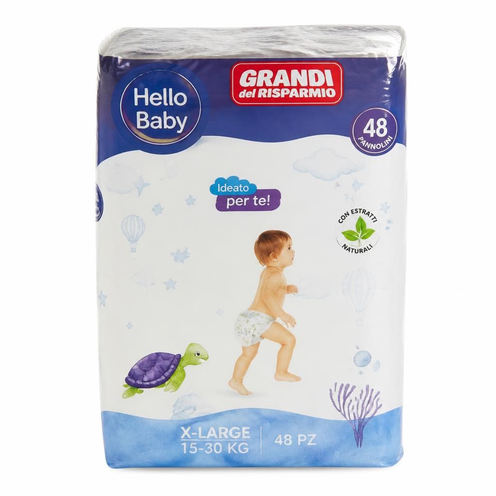 Pannolini HelloBaby X-Large, 15-30 kg, 48 pz – Eurospin