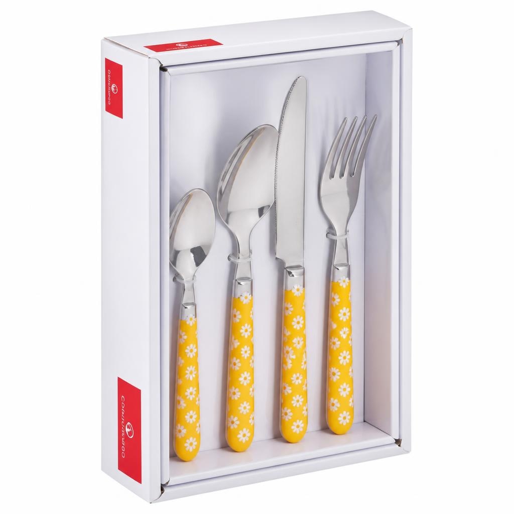 Set 24 Posate Gialle Acciaio Inox Linea Fiorellini 24 pezzi - Offerta nel negozio Risparmio Casa