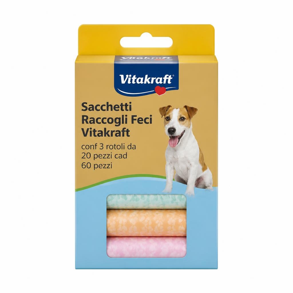 Sacchetti Raccogli Feci Vitakraft conf 3 rotoli da 20 pezzi cad 60 pezzi in offerta da Carrefour