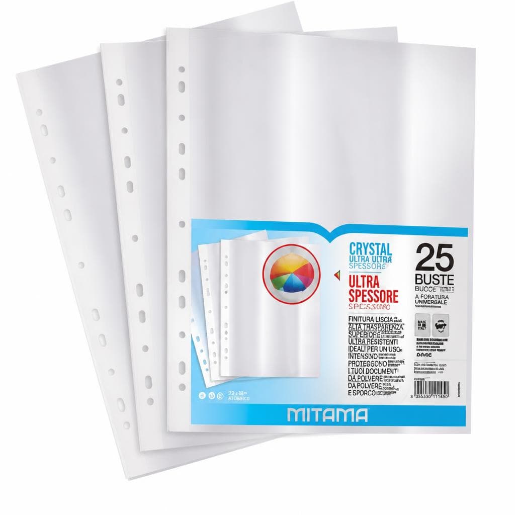 Mitama buste forate crystal ultra spess confezione da 50 buste, formato 23,50x30h in offerta da Bennet